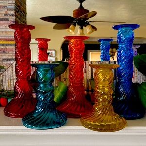 Mid Century Modern Glass Rainbow Candleholders